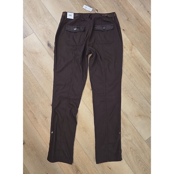 Chocolate Brown Suit Womens 10 Jacket Pants Satin Belted Stretch Ponte Collared - Picture 11 of 12